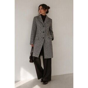 Liz Claiborne Wool Blend Tweed Long Coat Black White Size 12 Classic Topper
